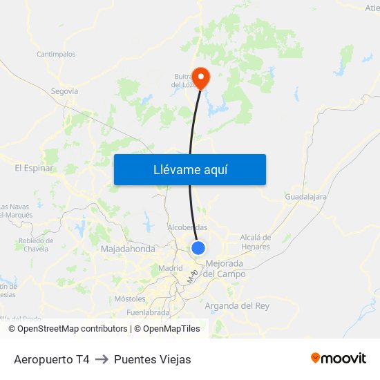 Aeropuerto T4 to Puentes Viejas map