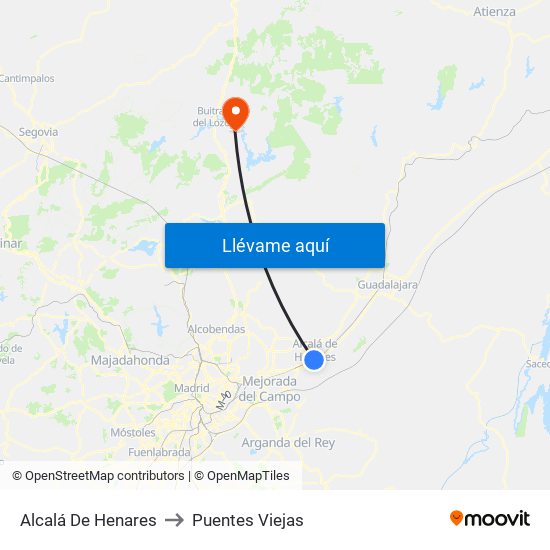Alcalá De Henares to Puentes Viejas map