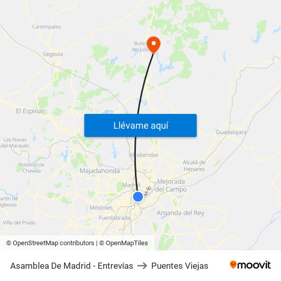 Asamblea De Madrid - Entrevías to Puentes Viejas map