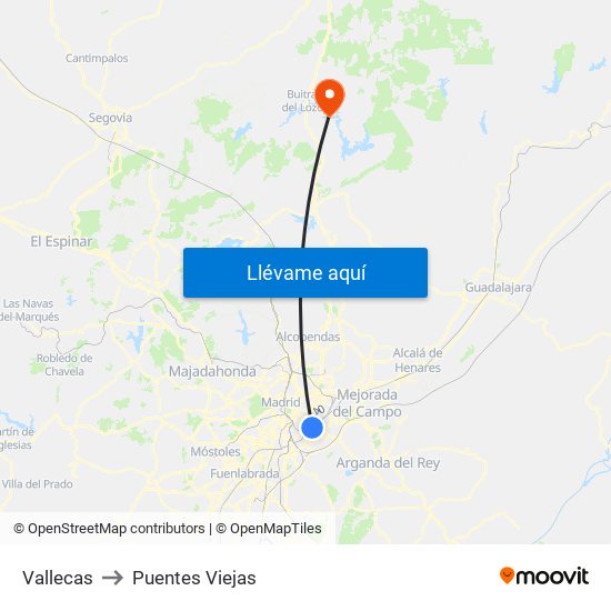 Vallecas to Puentes Viejas map
