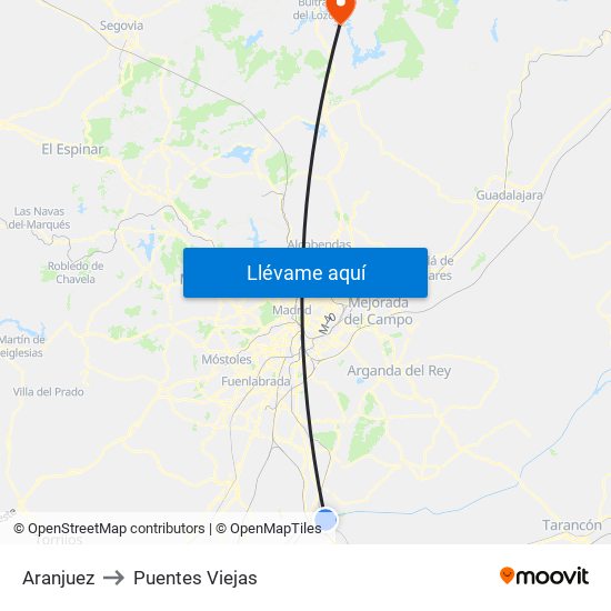 Aranjuez to Puentes Viejas map