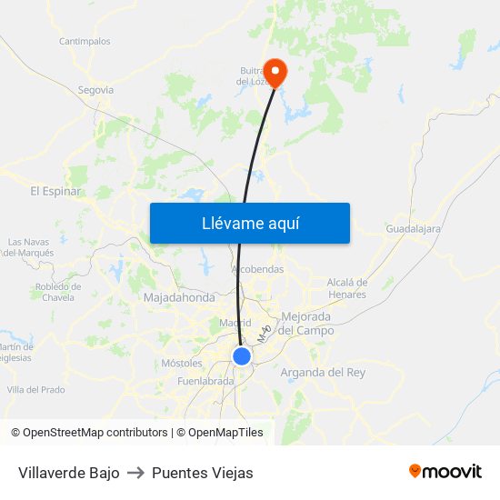 Villaverde Bajo to Puentes Viejas map