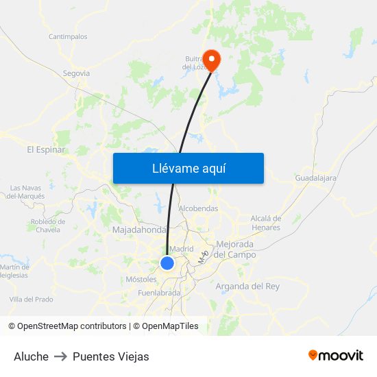 Aluche to Puentes Viejas map