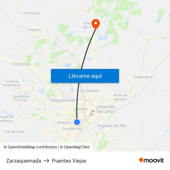 Zarzaquemada to Puentes Viejas map