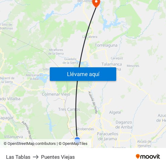 Las Tablas to Puentes Viejas map