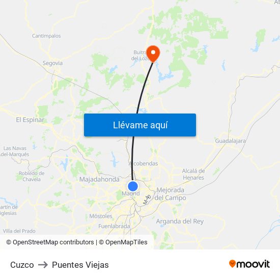 Cuzco to Puentes Viejas map