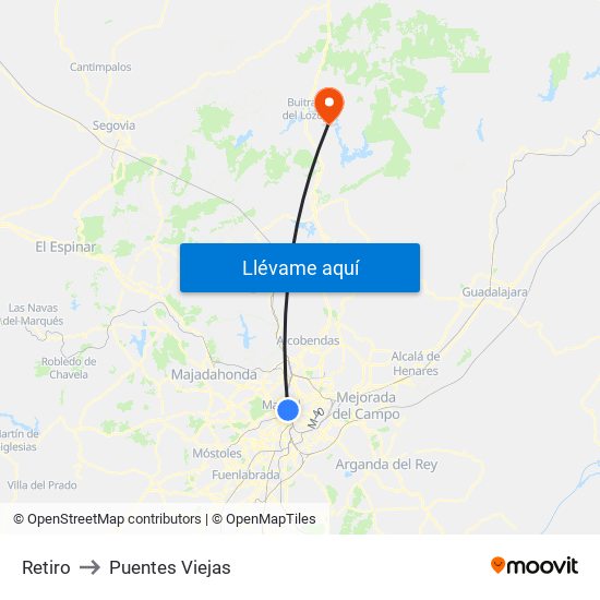 Retiro to Puentes Viejas map