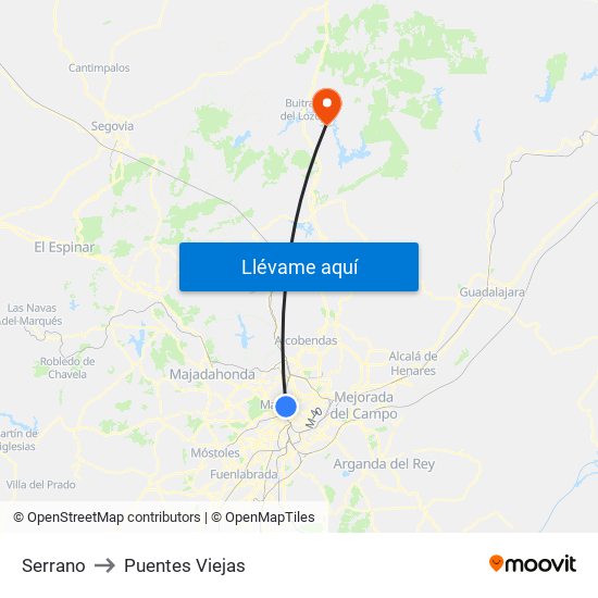 Serrano to Puentes Viejas map