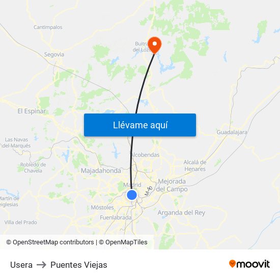 Usera to Puentes Viejas map