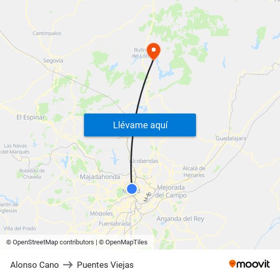 Alonso Cano to Puentes Viejas map