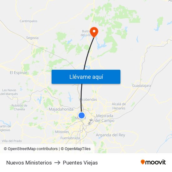 Nuevos Ministerios to Puentes Viejas map