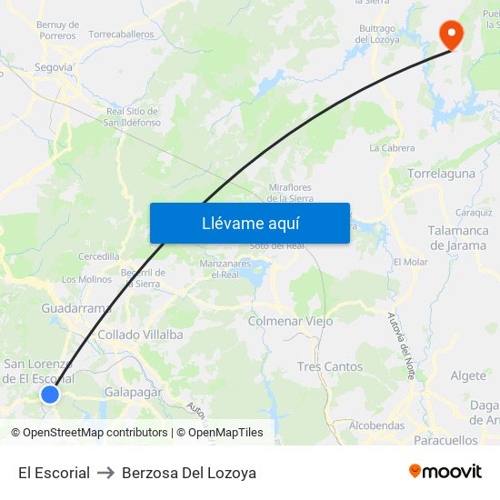 El Escorial to Berzosa Del Lozoya map