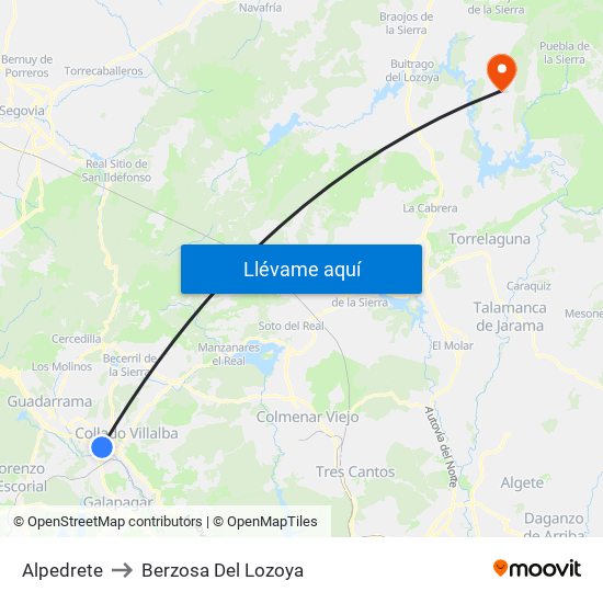 Alpedrete to Berzosa Del Lozoya map