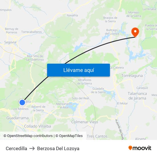 Cercedilla to Berzosa Del Lozoya map