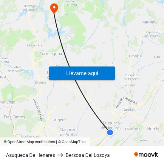 Azuqueca De Henares to Berzosa Del Lozoya map