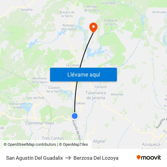 San Agustín Del Guadalix to Berzosa Del Lozoya map