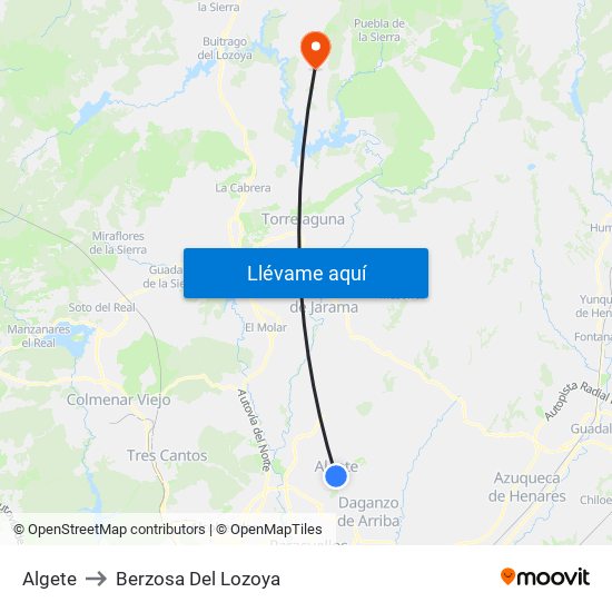 Algete to Berzosa Del Lozoya map
