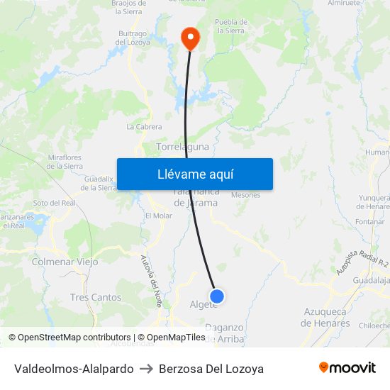 Valdeolmos-Alalpardo to Berzosa Del Lozoya map
