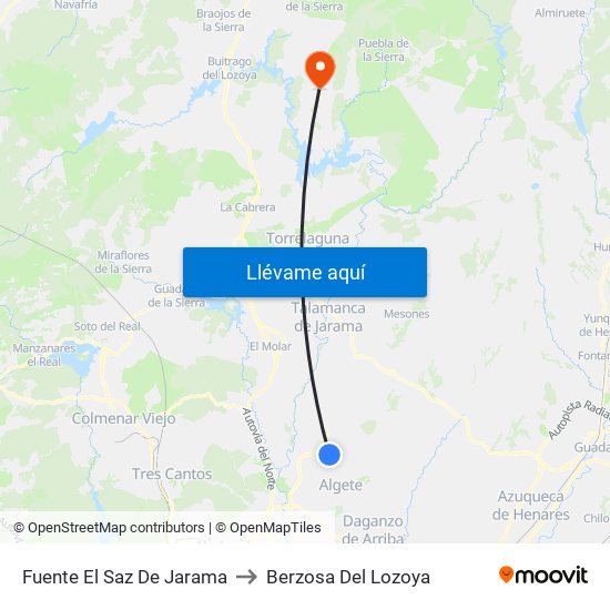 Fuente El Saz De Jarama to Berzosa Del Lozoya map