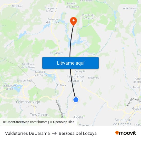 Valdetorres De Jarama to Berzosa Del Lozoya map