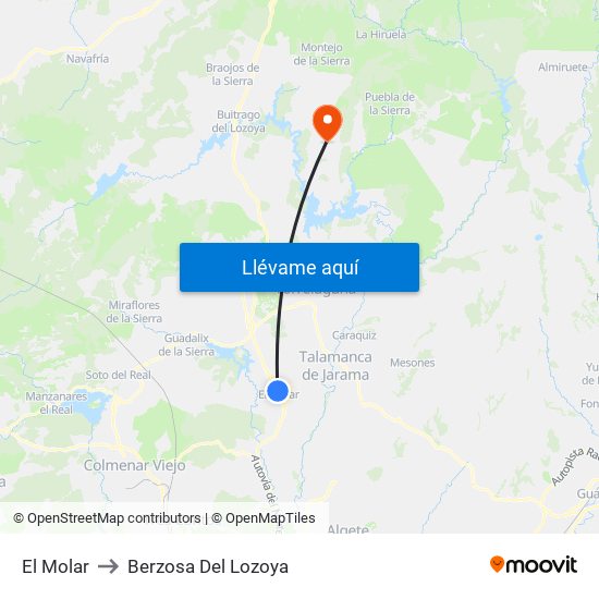 El Molar to Berzosa Del Lozoya map