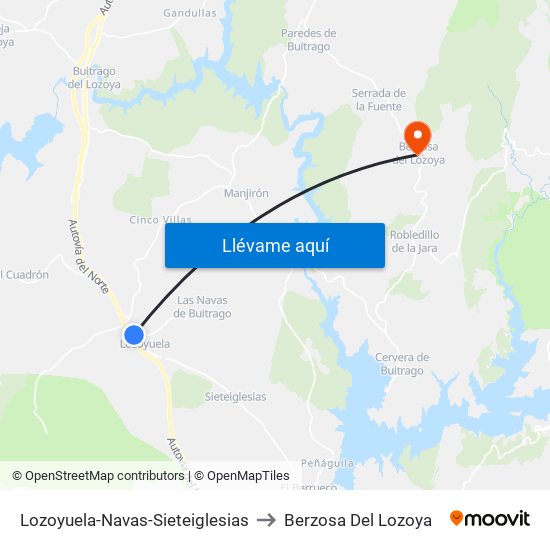 Lozoyuela-Navas-Sieteiglesias to Berzosa Del Lozoya map