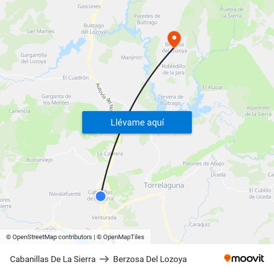 Cabanillas De La Sierra to Berzosa Del Lozoya map