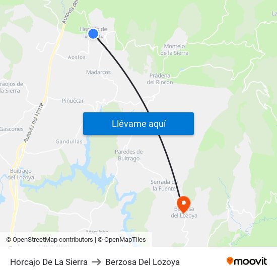 Horcajo De La Sierra to Berzosa Del Lozoya map
