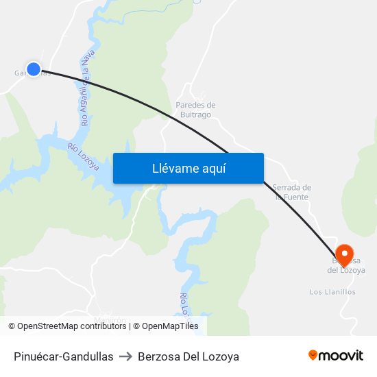 Pinuécar-Gandullas to Berzosa Del Lozoya map