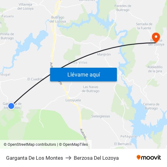Garganta De Los Montes to Berzosa Del Lozoya map