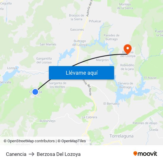 Canencia to Berzosa Del Lozoya map