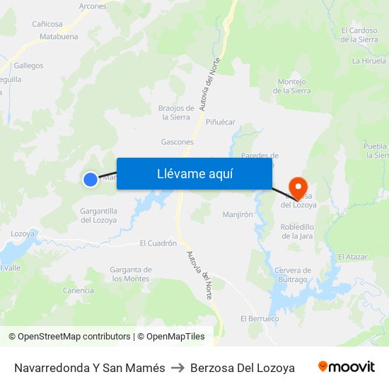 Navarredonda Y San Mamés to Berzosa Del Lozoya map