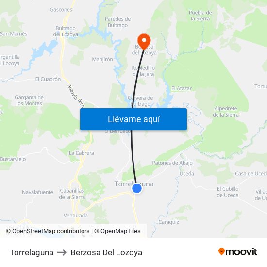 Torrelaguna to Berzosa Del Lozoya map