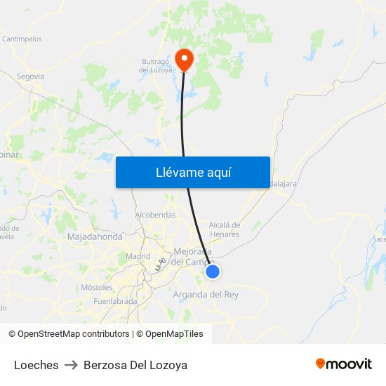 Loeches to Berzosa Del Lozoya map