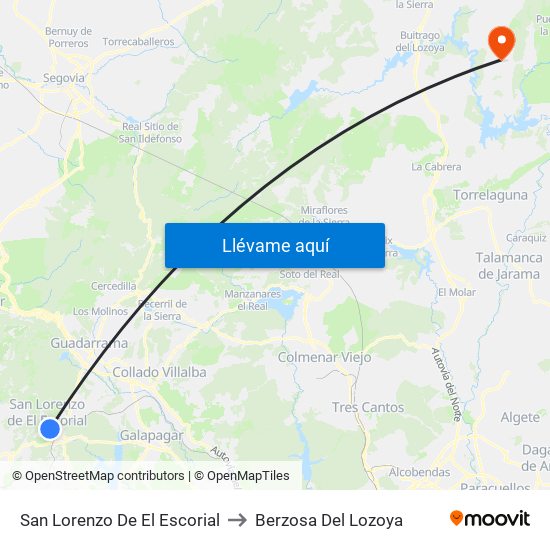 San Lorenzo De El Escorial to Berzosa Del Lozoya map