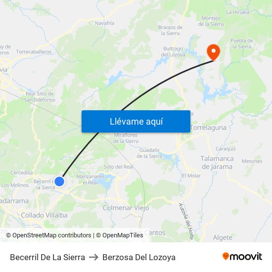 Becerril De La Sierra to Berzosa Del Lozoya map