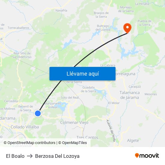 El Boalo to Berzosa Del Lozoya map