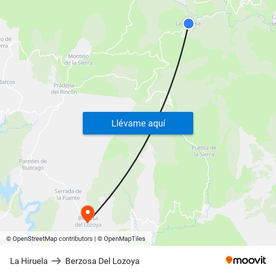 La Hiruela to Berzosa Del Lozoya map