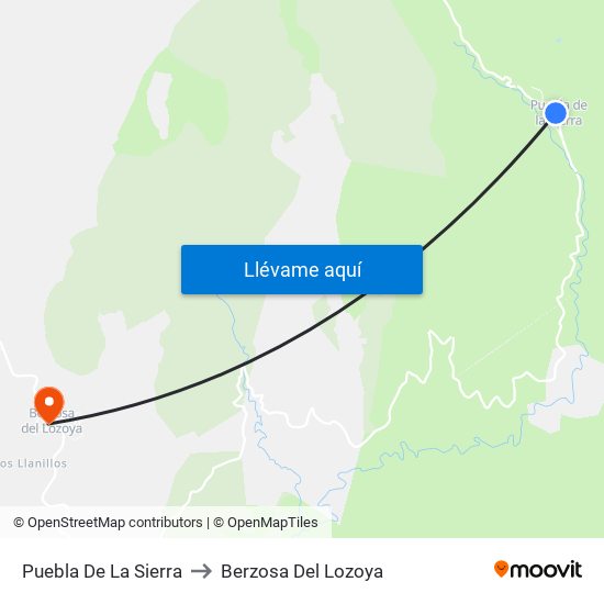 Puebla De La Sierra to Berzosa Del Lozoya map