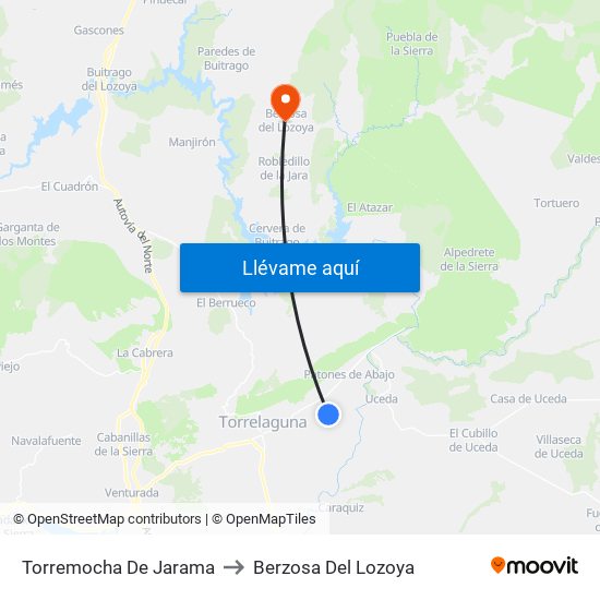 Torremocha De Jarama to Berzosa Del Lozoya map