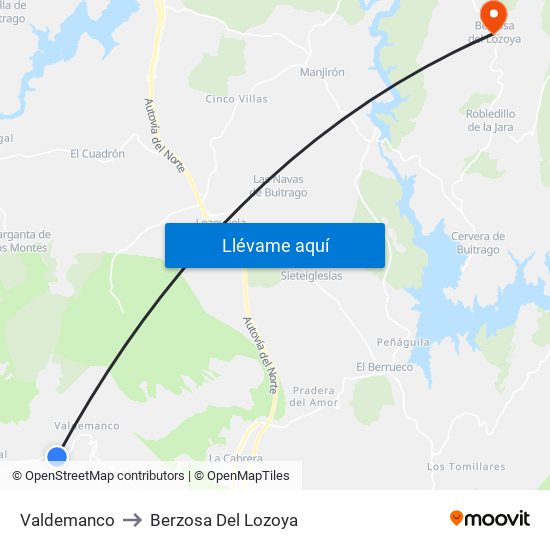 Valdemanco to Berzosa Del Lozoya map