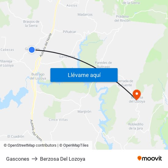 Gascones to Berzosa Del Lozoya map