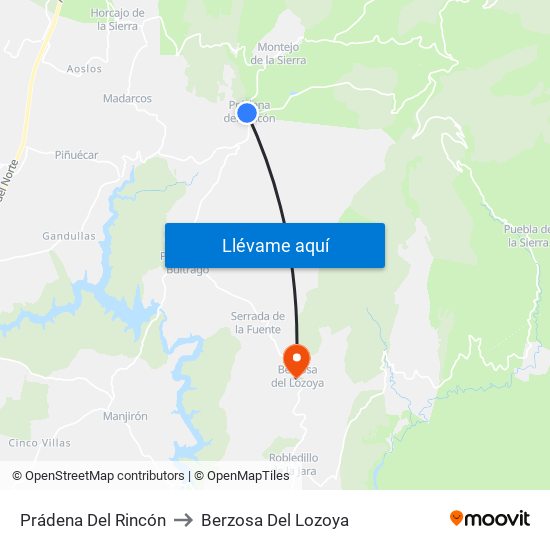 Prádena Del Rincón to Berzosa Del Lozoya map