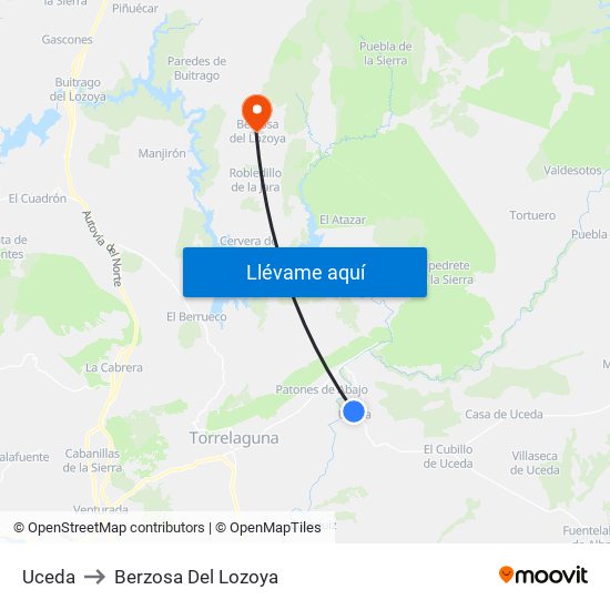 Uceda to Berzosa Del Lozoya map