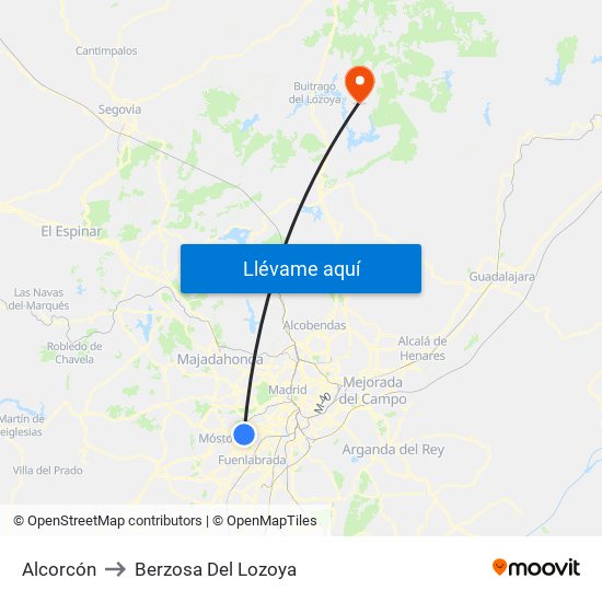 Alcorcón to Berzosa Del Lozoya map