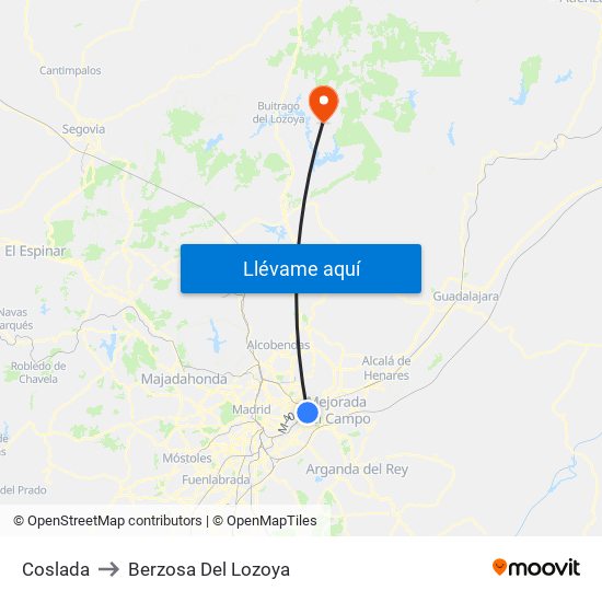 Coslada to Berzosa Del Lozoya map