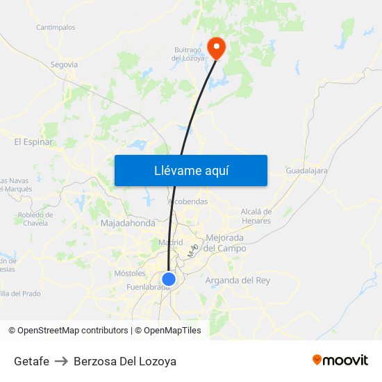 Getafe to Berzosa Del Lozoya map