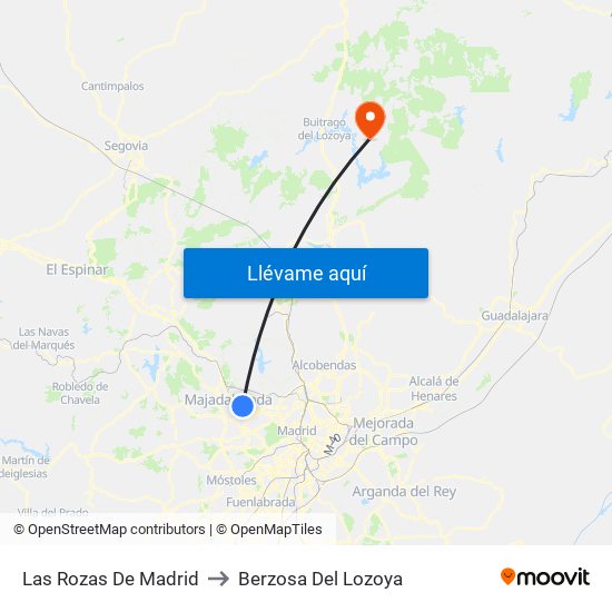 Las Rozas De Madrid to Berzosa Del Lozoya map