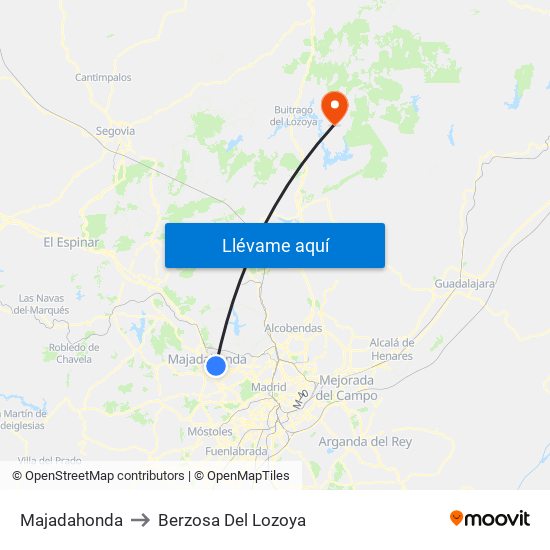 Majadahonda to Berzosa Del Lozoya map