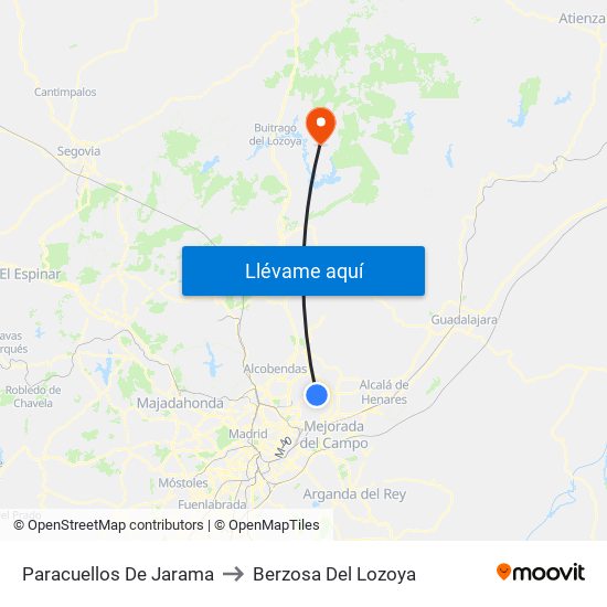 Paracuellos De Jarama to Berzosa Del Lozoya map